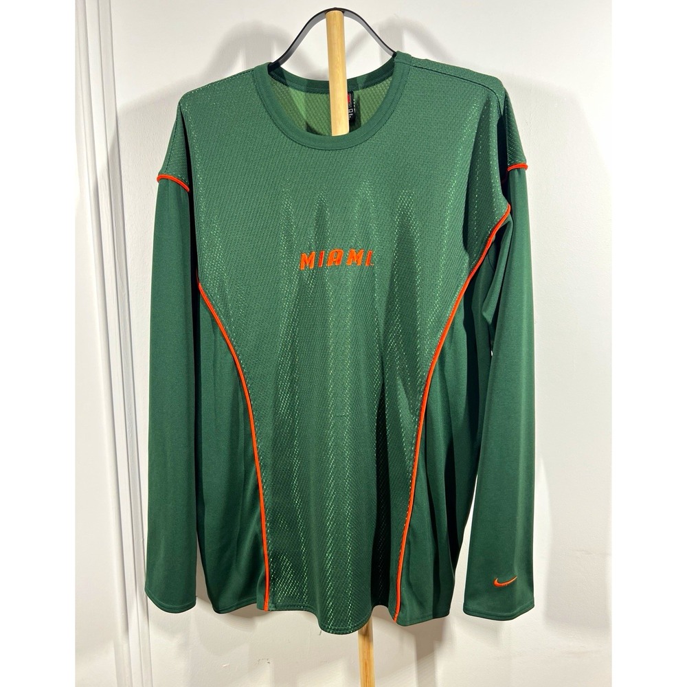 Vintage Nike Miami Hurricanes Long Sleeve Shirt Green Orange Mesh NCAA Large